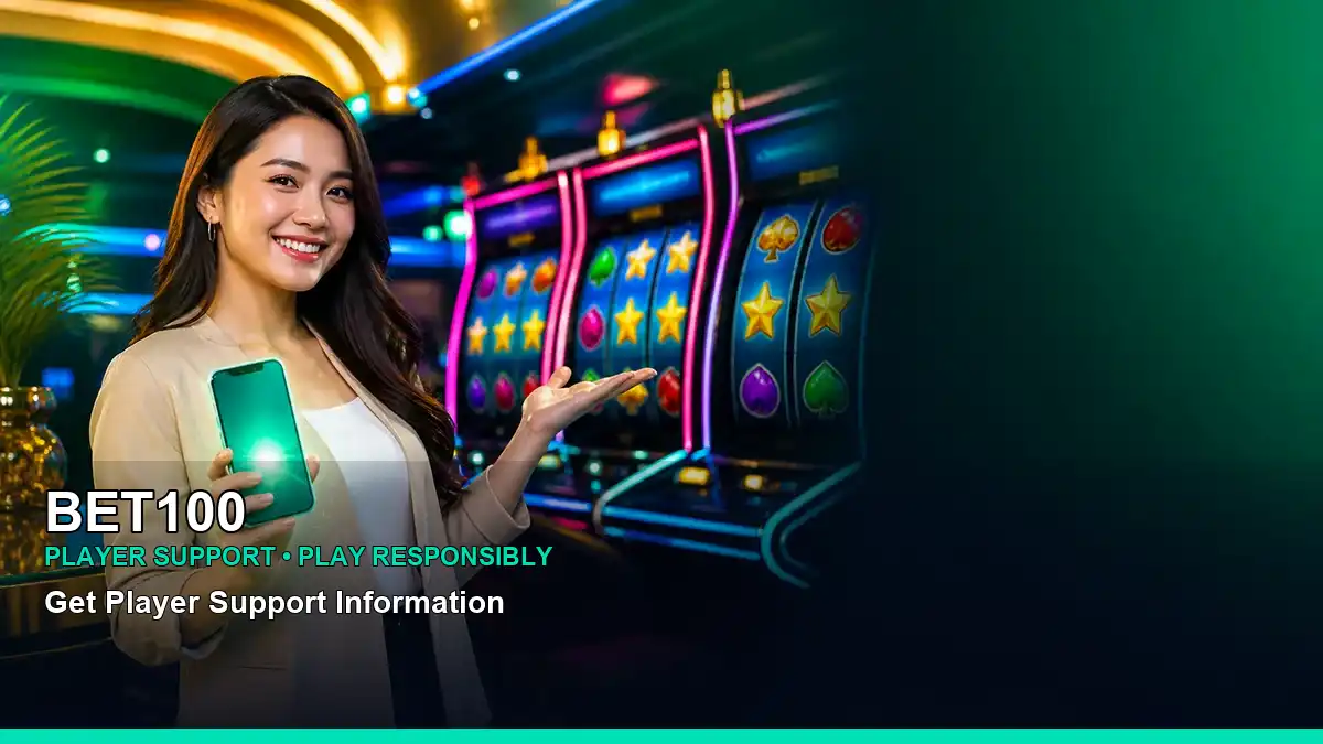 BET100 casino first-deposit rewards concept featuring an adult Filipina casino host in a bright visual composition